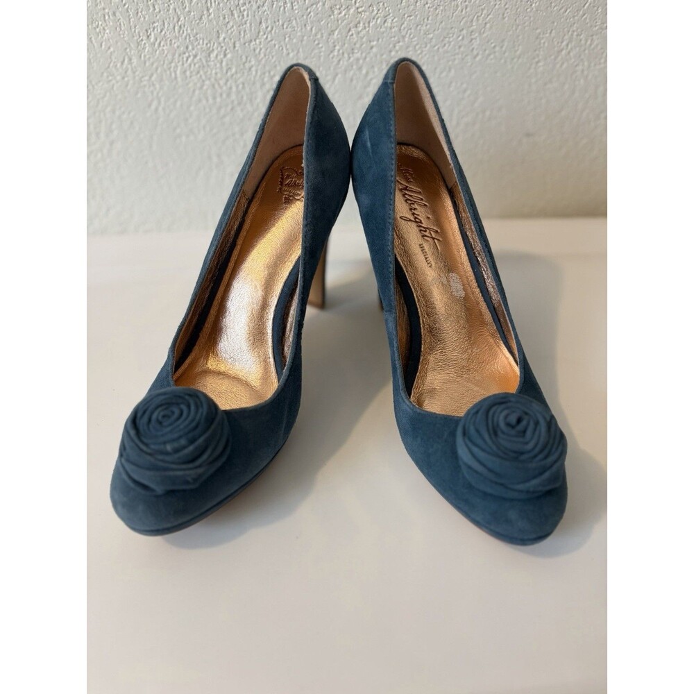 Miss Albright 8.5M Blue Teal Suede Rosette Pumps – Vintage Retro Glam Coquette
